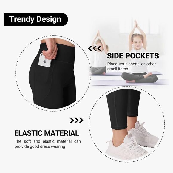 AENLLEY Yoga Kids Workout  Athletic‎ 3 pack BLACK GRAY AND PINK L NWT in packg - Picture 5 of 8